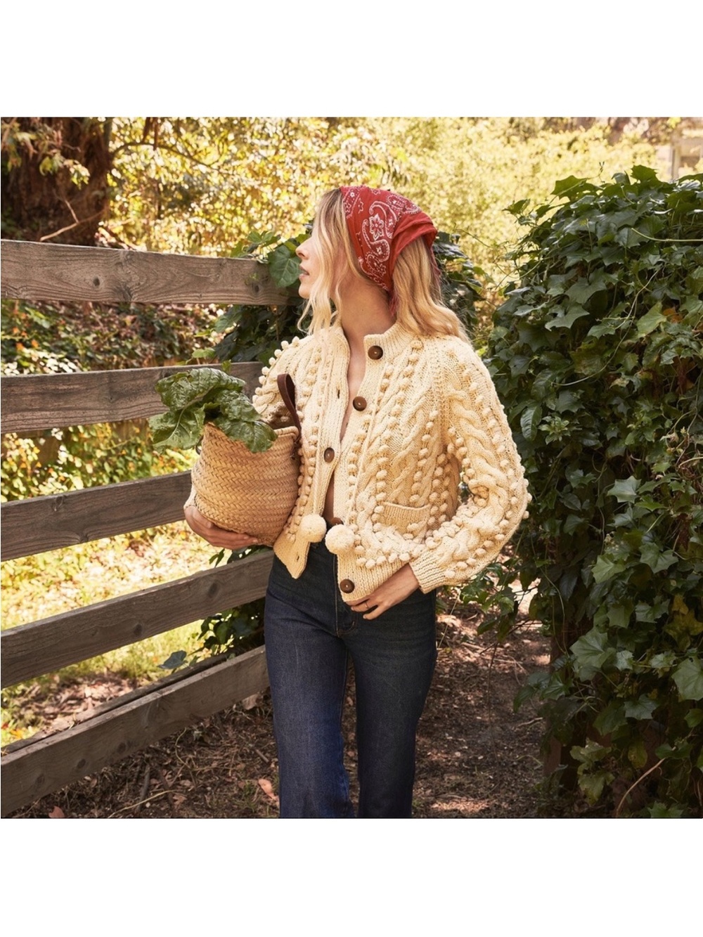 Doen Pomme Organic Cotton Button Front Cardigan Sweater Sz L Cream - Picture 12 of 16